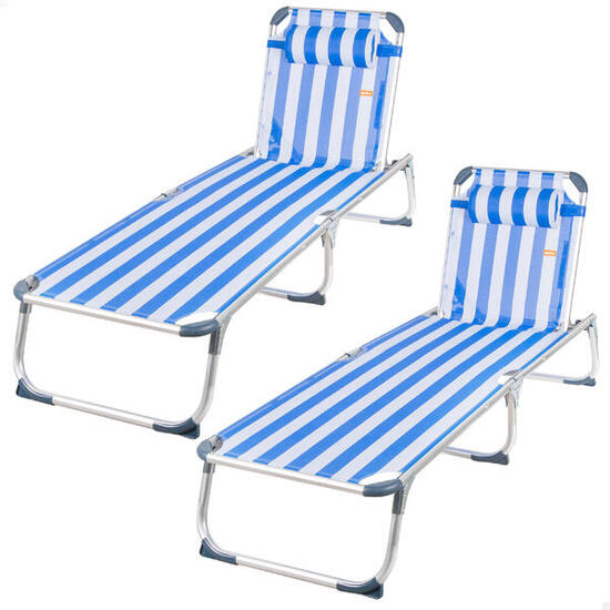 Lot de 2 chaises longues de plage multipositions 186x49x30 cm, style marin