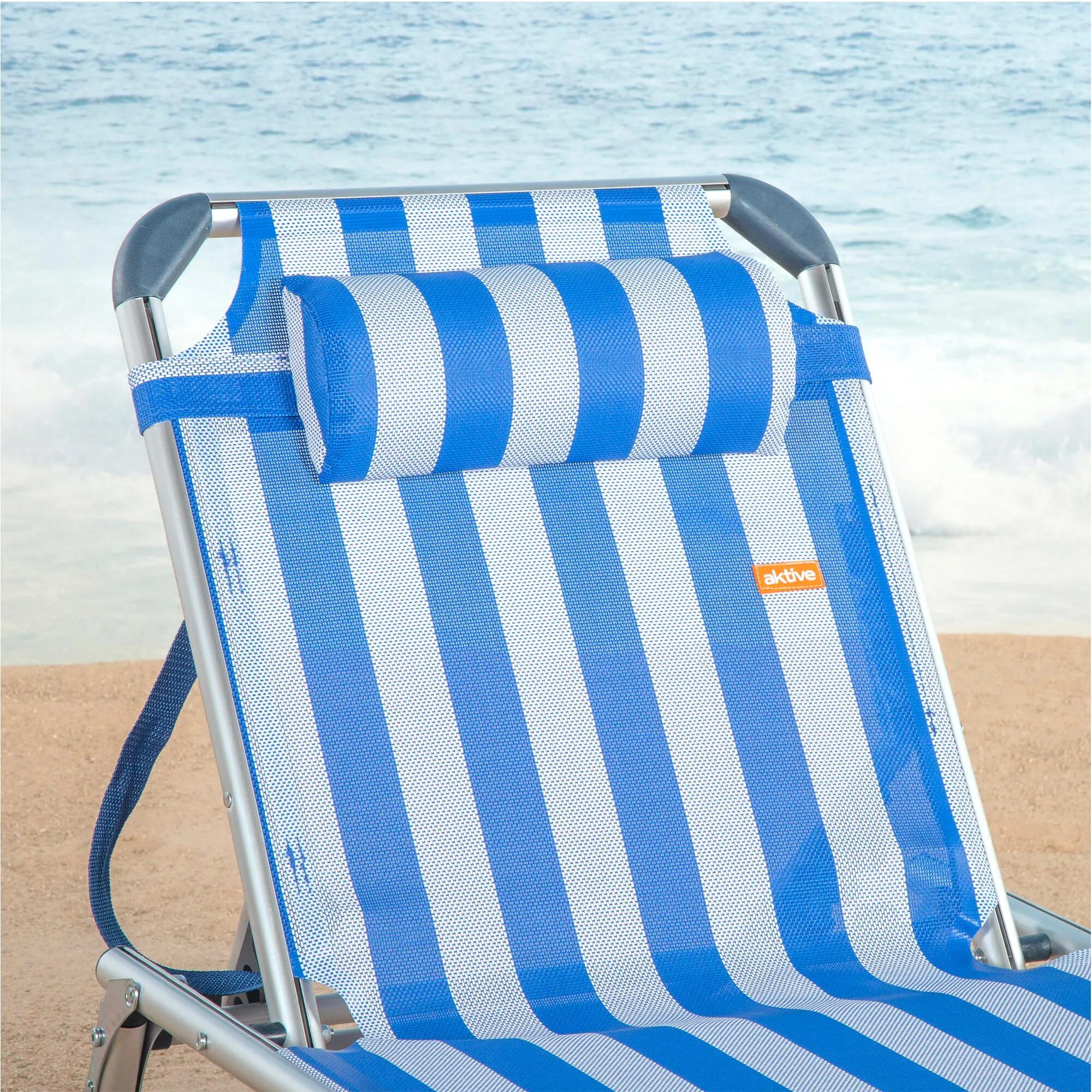 Lot de 2 chaises longues de plage multipositions 186x49x30 cm, style marin 6/7