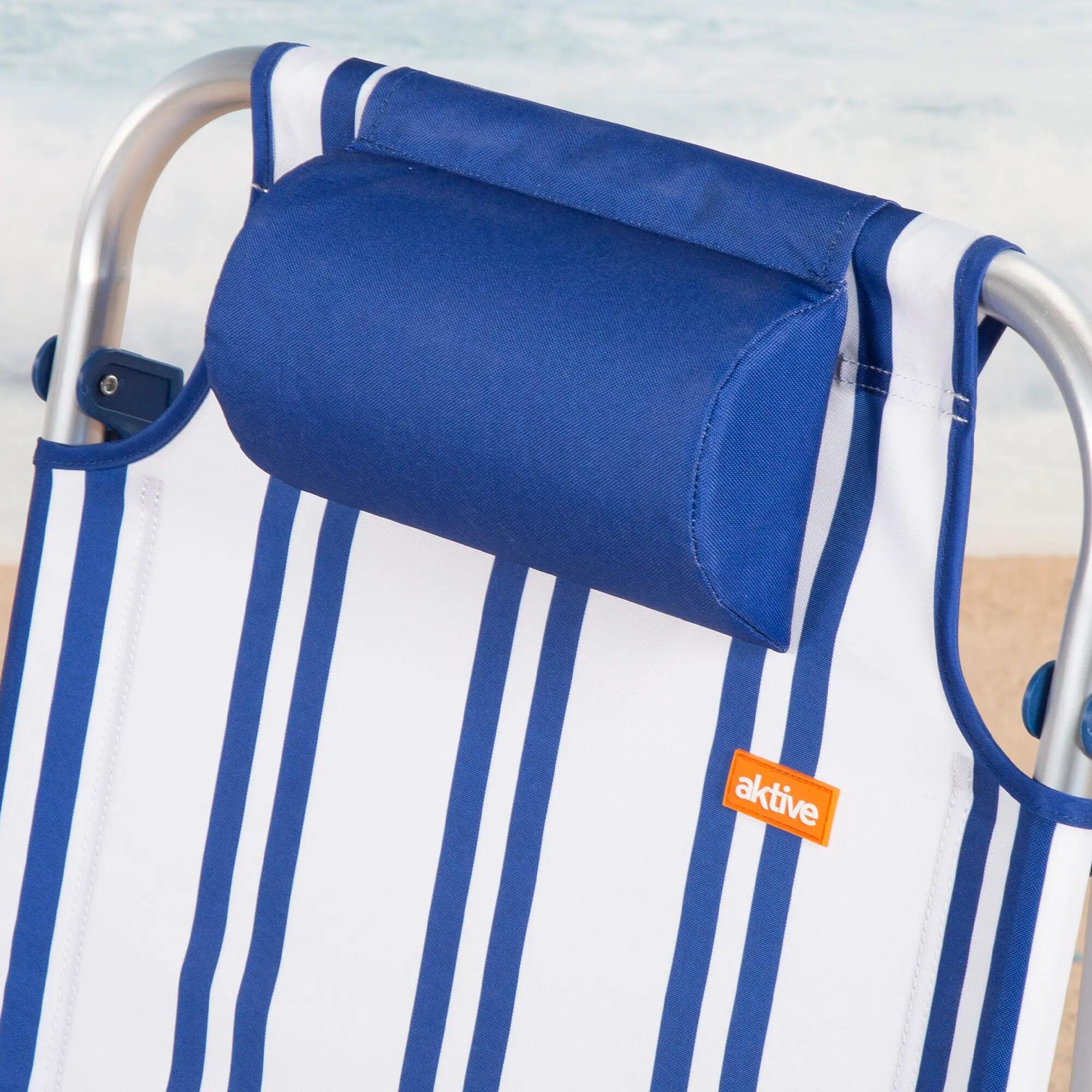 Lot de 2 chaises de plage basses multipositions 48x45x83 cm à rayures nautiques 5/7