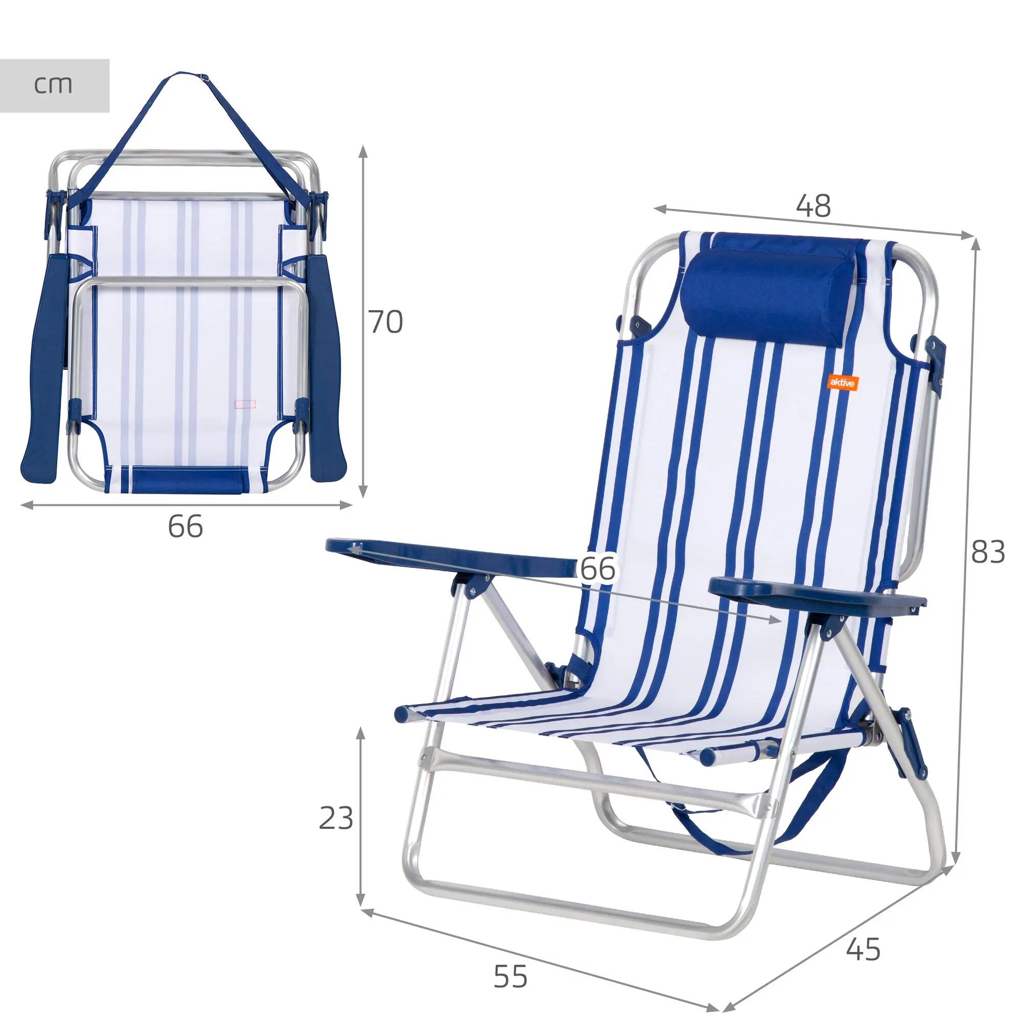 Lot de 2 chaises de plage basses multipositions 48x45x83 cm à rayures nautiques 4/7