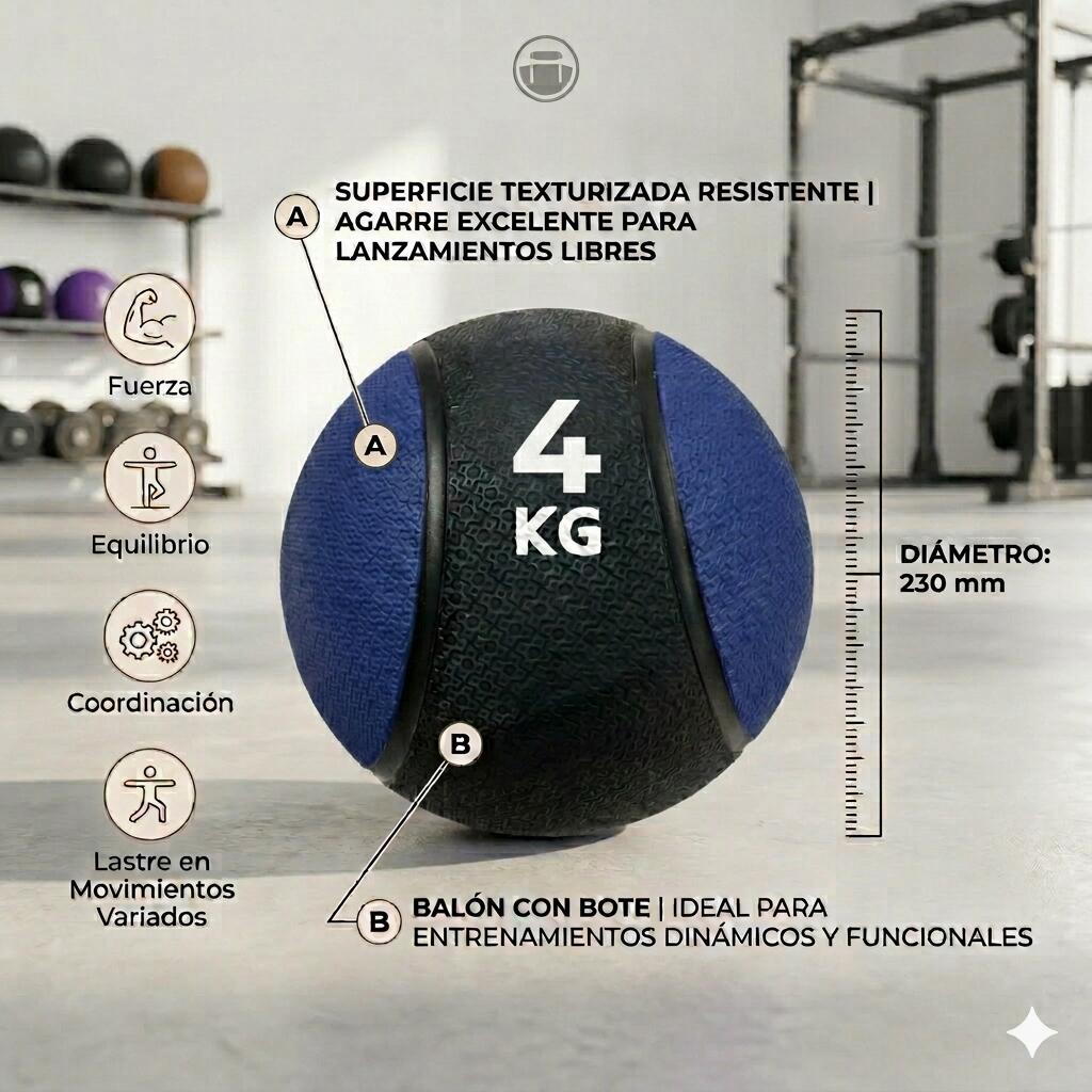 Balon Medicinal con Bote 4 kg Fitness Azul 2/3