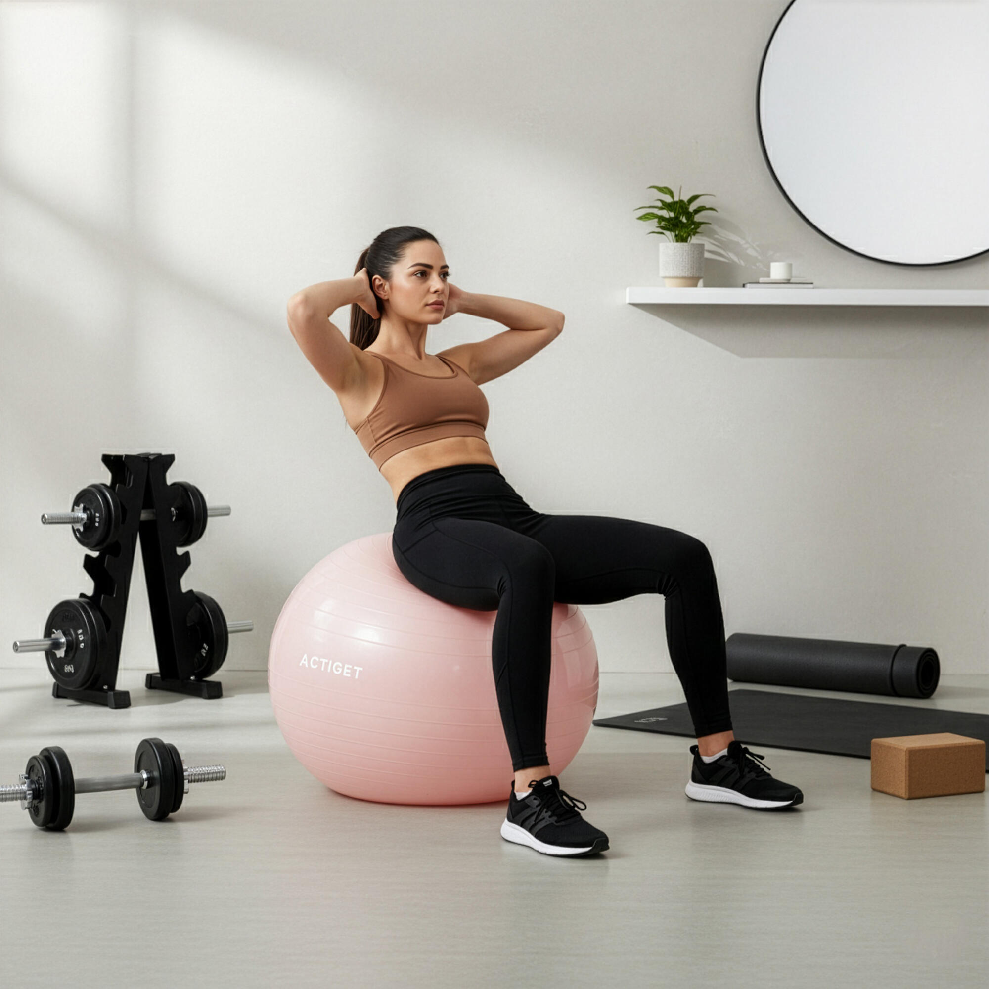 Piłka fitness 65 cm do ćwiczeń pilates i jogi z pompką, gimnastyczna, pudrowy ró 6/6