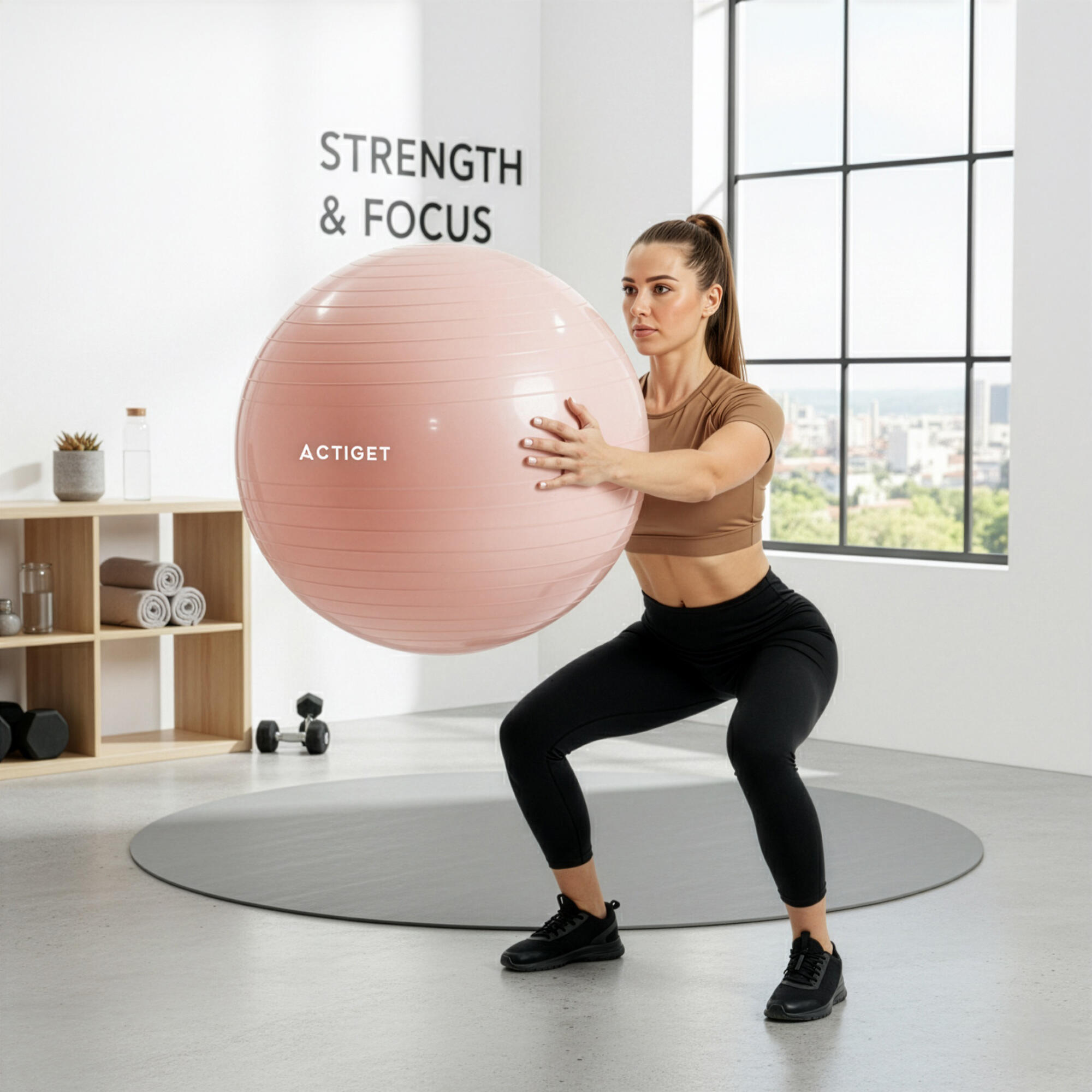 Piłka fitness 65 cm do ćwiczeń pilates i jogi z pompką, gimnastyczna, pudrowy ró 5/6