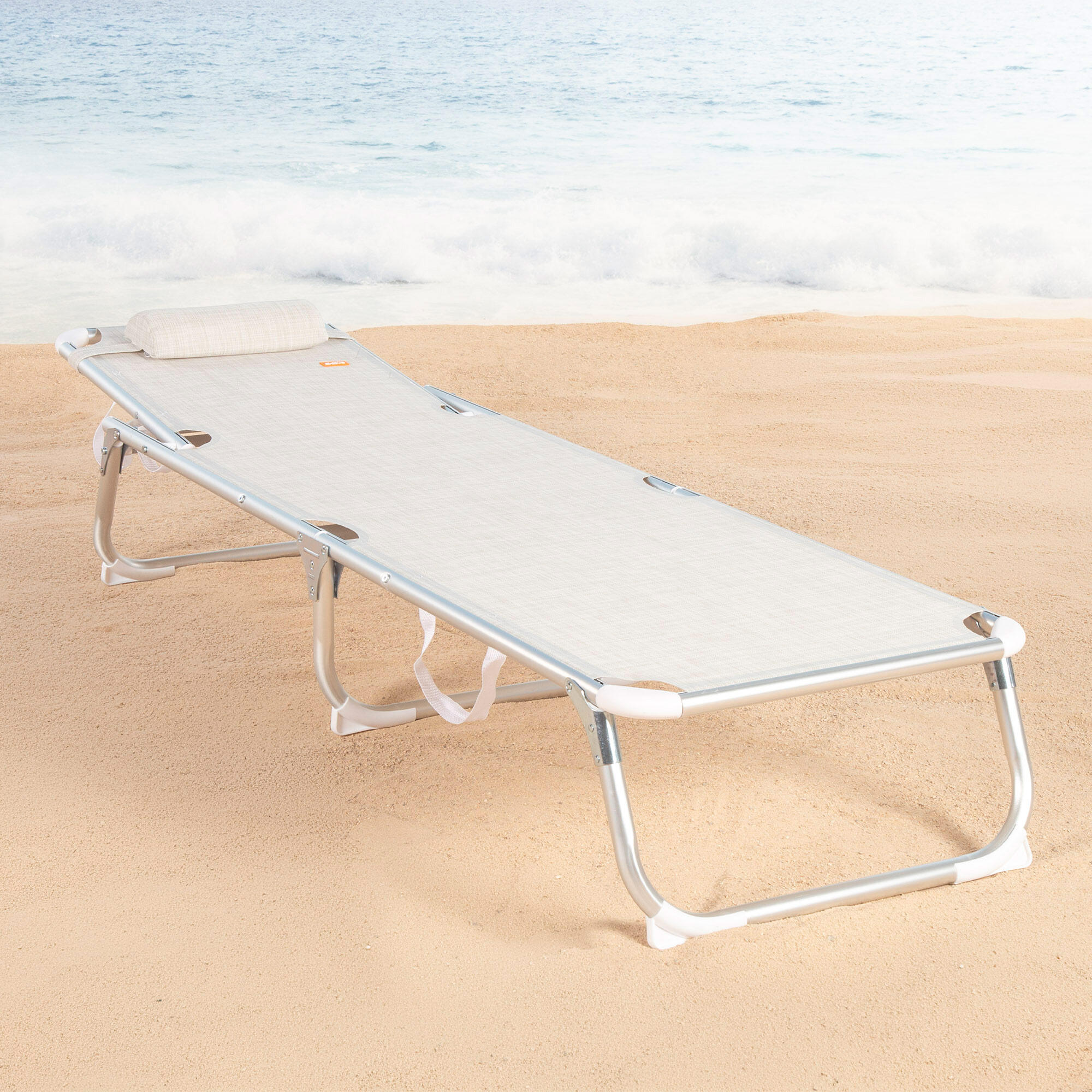 Lot de 2 chaises longues de plage multipositions 186x49x30 cm beige 3/7