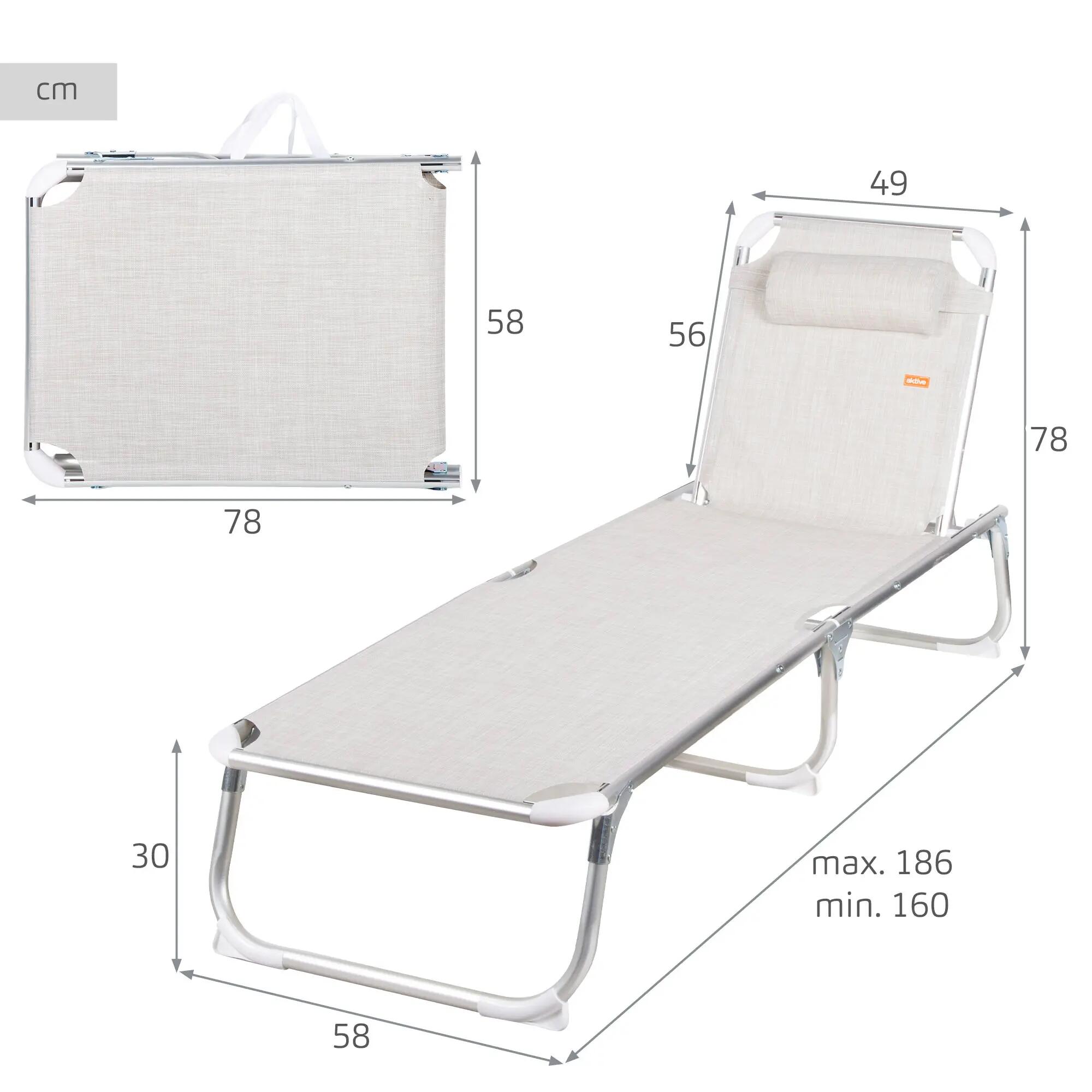 Lot de 2 chaises longues de plage multipositions 186x49x30 cm beige 4/7