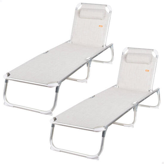 Lot de 2 chaises longues de plage multipositions 186x49x30 cm beige