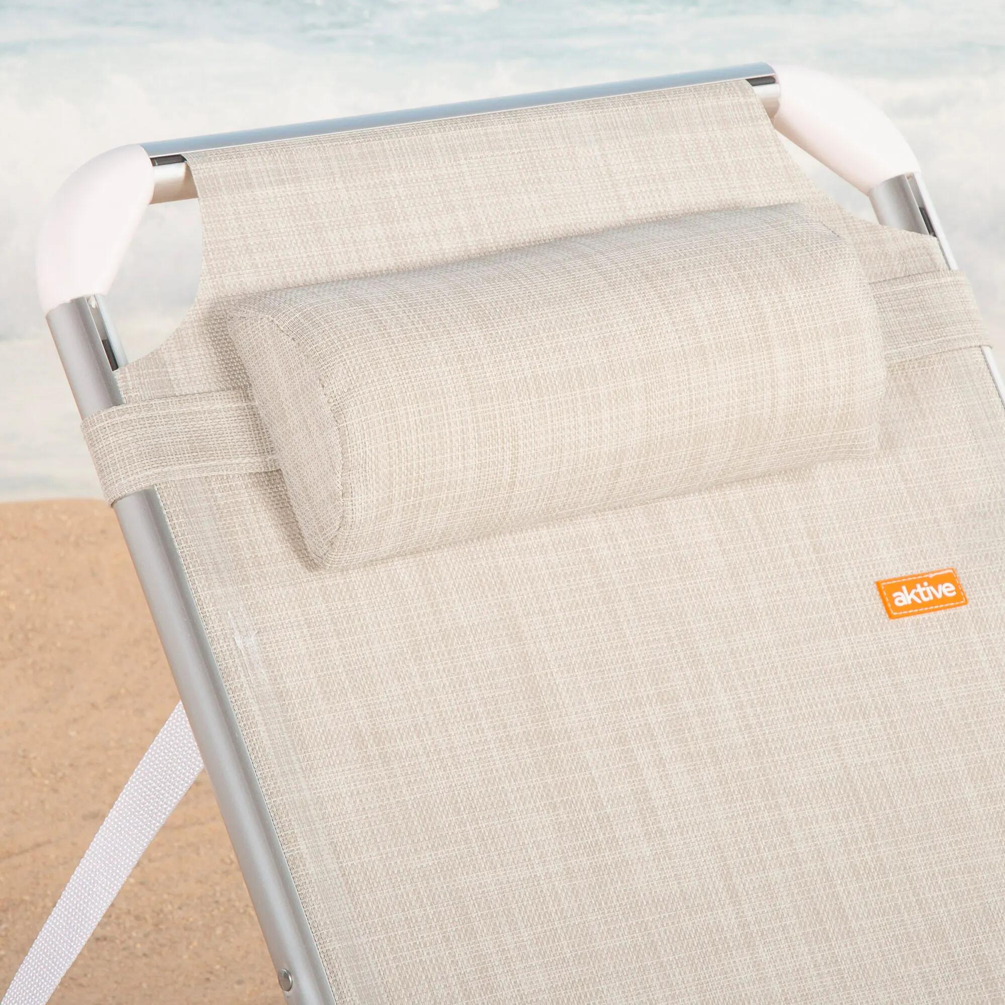 Lot de 2 chaises longues de plage multipositions 186x49x30 cm beige 6/7