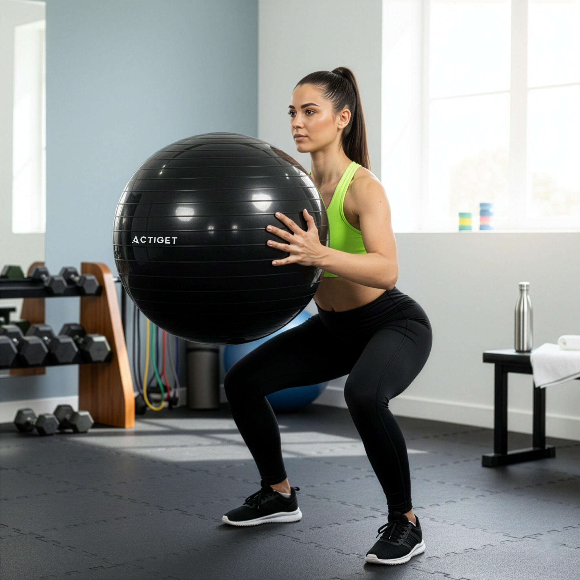 Piłka fitness 75 cm do ćwiczeń pilates i jogi z pompką, gimnastyczna, czarna 6/6
