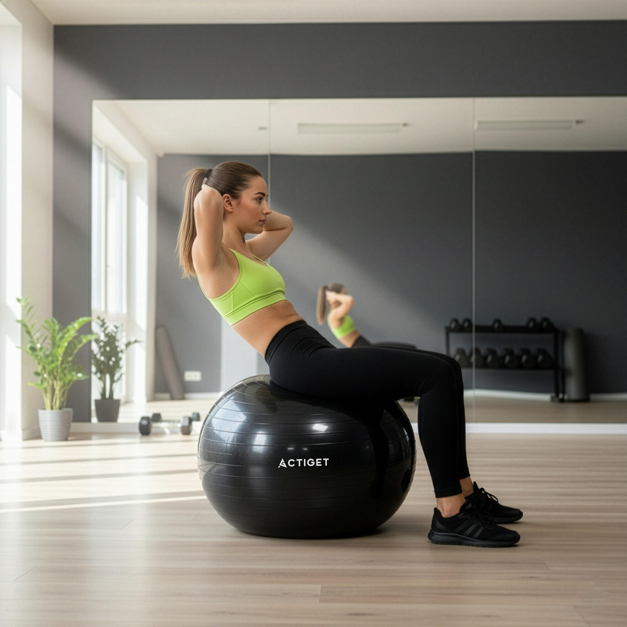 Piłka fitness 75 cm do ćwiczeń pilates i jogi z pompką, gimnastyczna, czarna 5/6