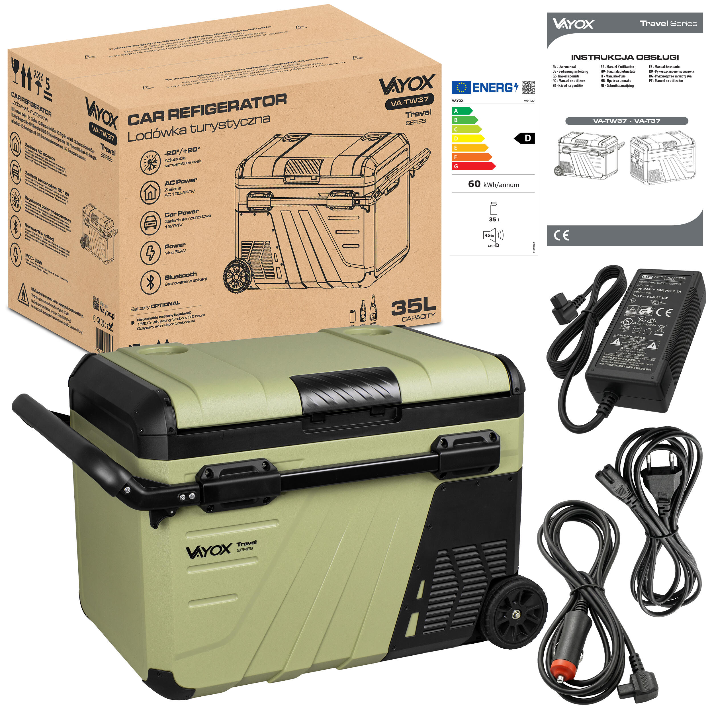 Frigorífico portátil de compressor Vayox VA-TW37 12/24/230V rodas 35L 7/8