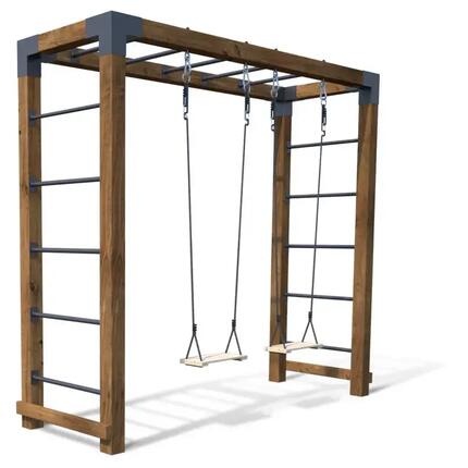 Aire de jeux multi-activités en bois avec 2 balançoires HECTOR