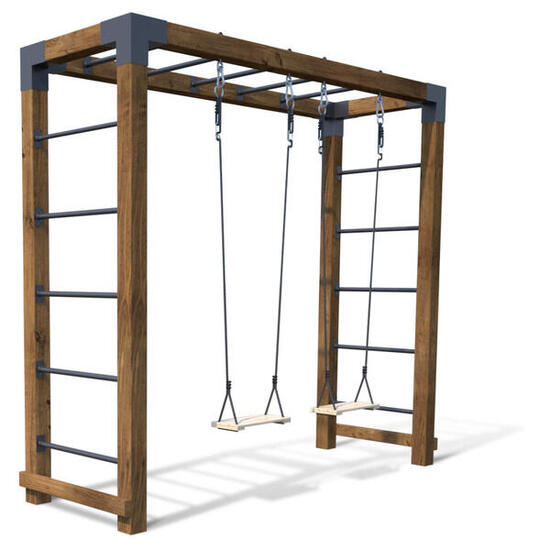 Aire de jeux multi-activités en bois avec 2 balançoires HECTOR