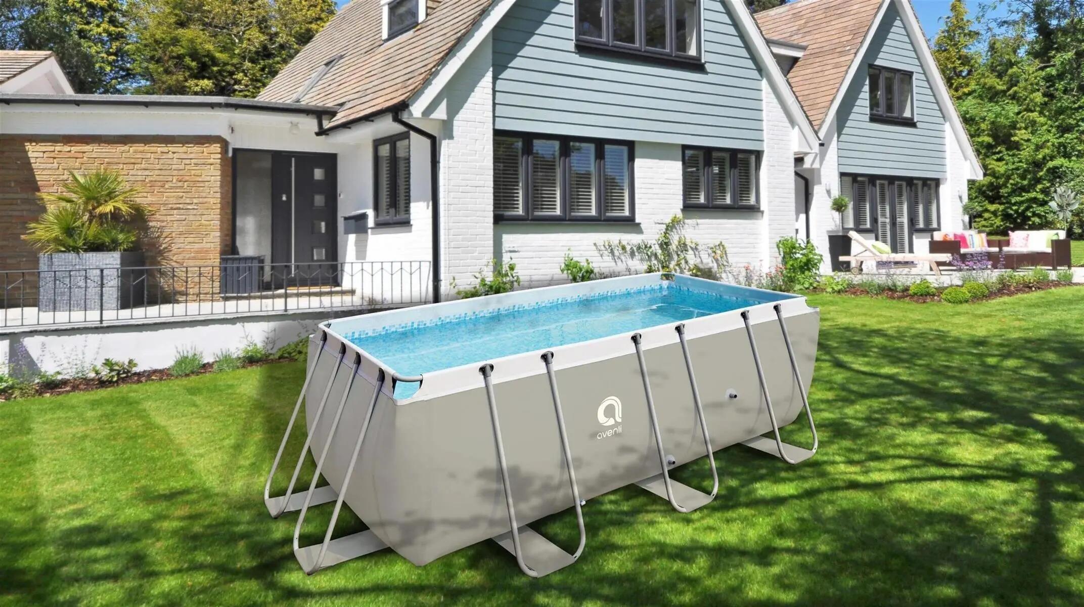 Frame Rectangular Pool Set 400x200x100cm grau mit Filterpumpe 4/15
