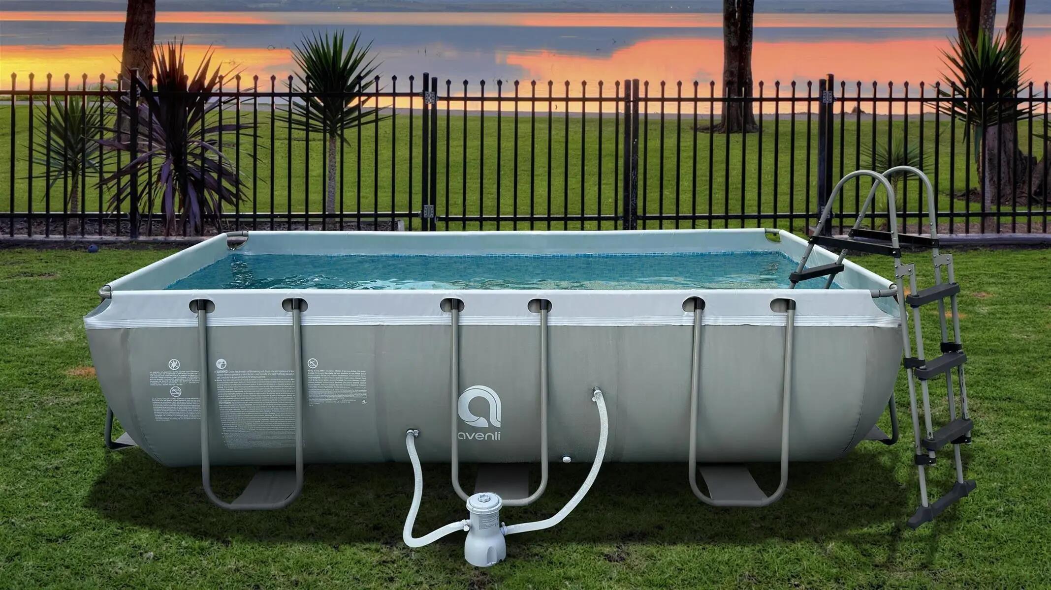 Frame Rectangular Pool Set 400x200x100cm grau mit Filterpumpe 6/15