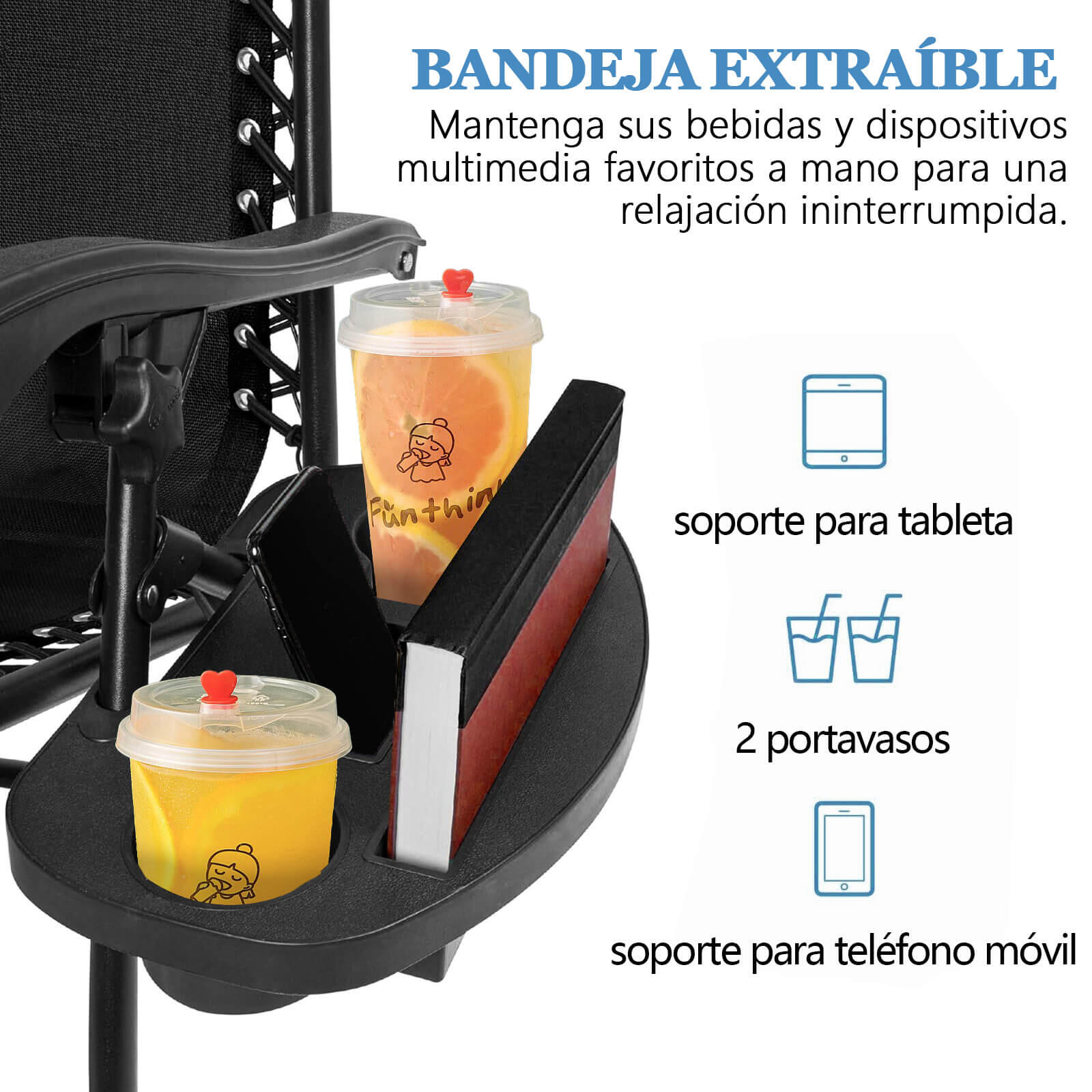 Silla Plegable Camping Tipo Tumbona Multiposición Negro 3/6
