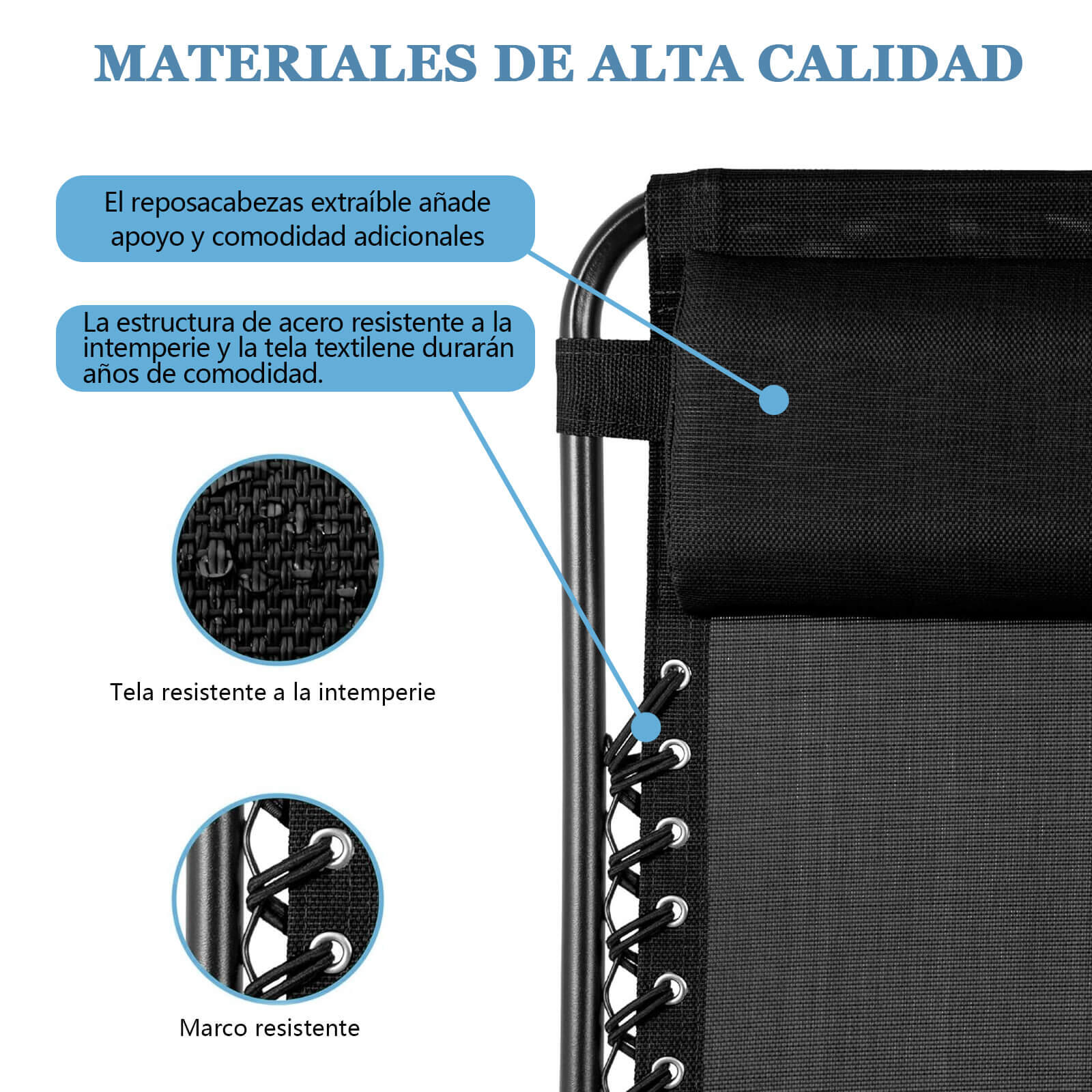 Silla Plegable Camping Tipo Tumbona Multiposición Negro 4/6