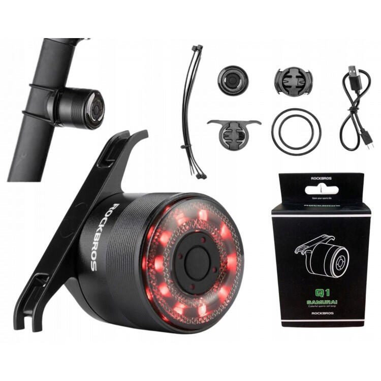 Lampka rowerowa tylna Rockbros Q1 LED USB Kolory RGB na siodło i sztycę 4/7