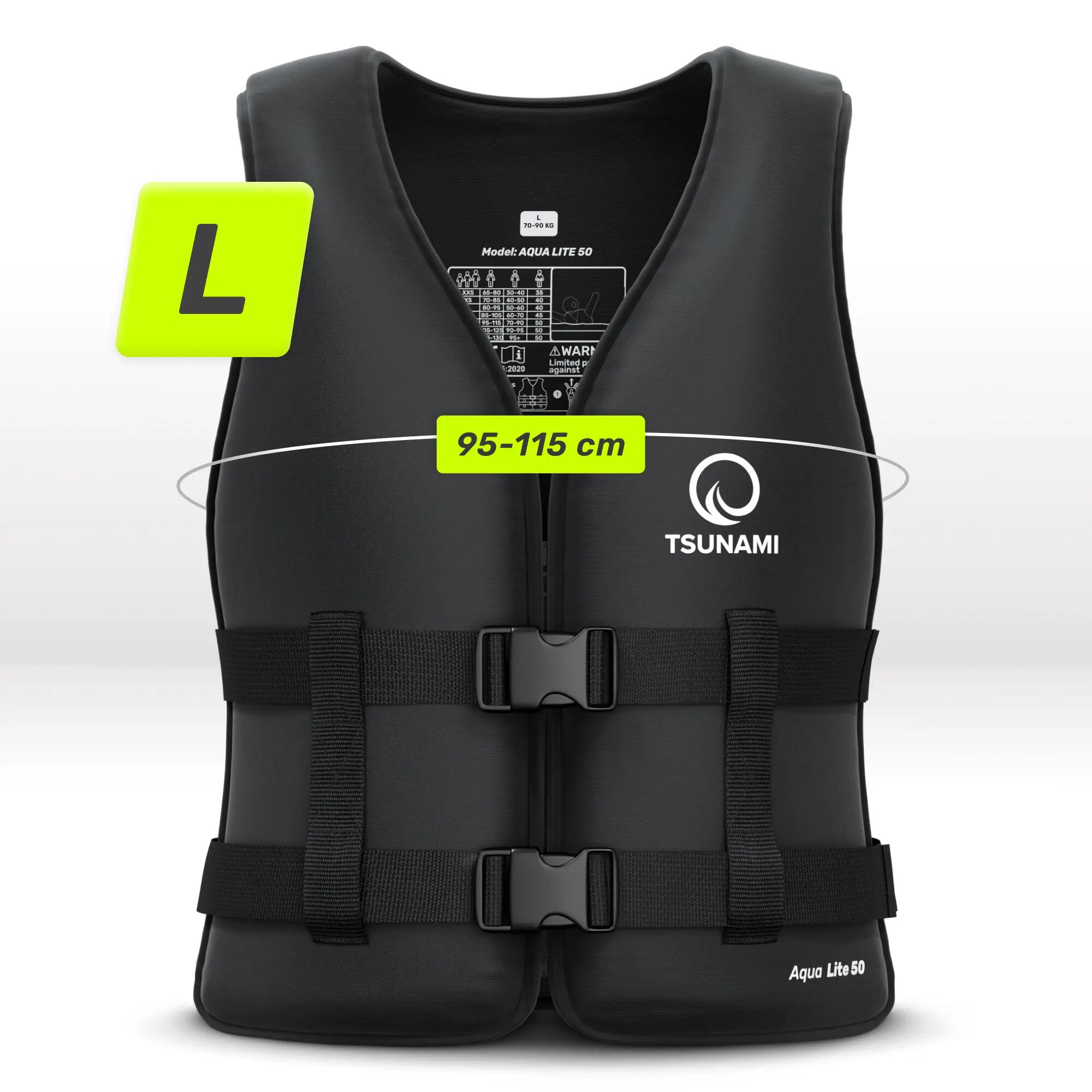 Reddingsvest Watersport SUP Aqua Lite 50 Kajak Nylon 50N Gespen Rits Zwart 6/7