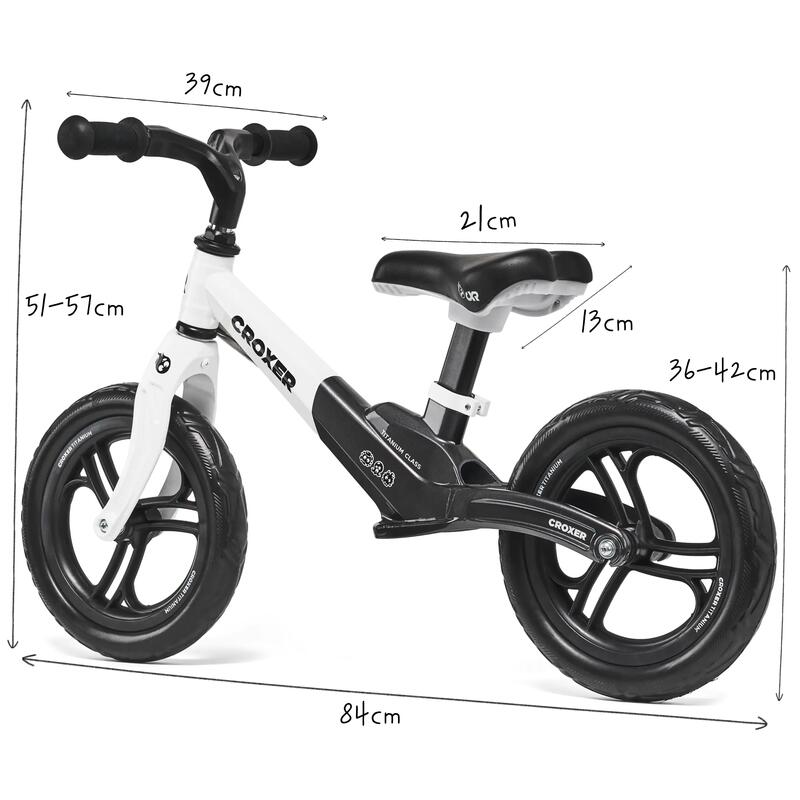 Bicicleta fara pedale copii CROXER Titanium Pro, Negru/Alb, Copii