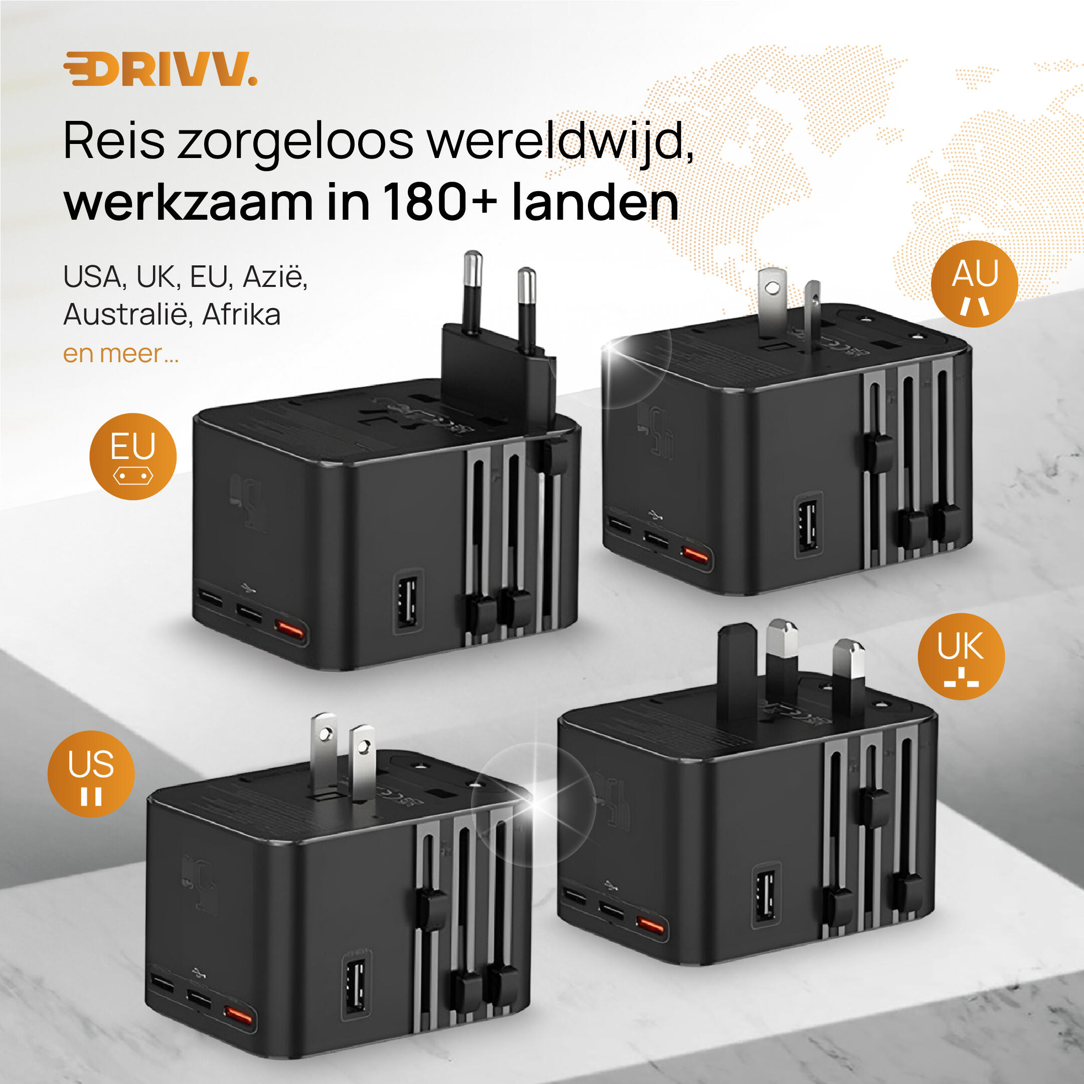 Wereldstekker - 45W snellader - Reisstekker - USB-C adapter 3/7