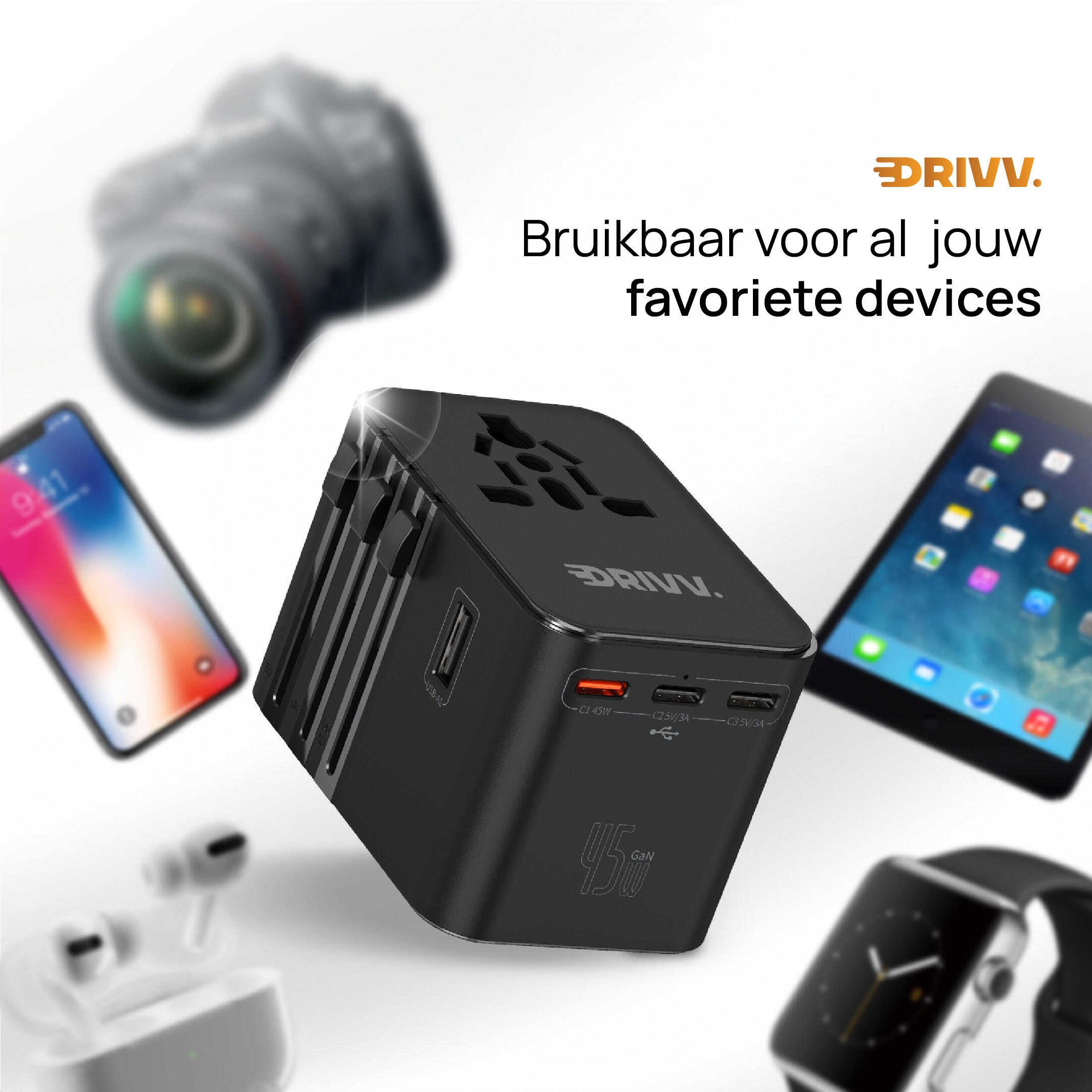 Wereldstekker - 45W snellader - Reisstekker - USB-C adapter 5/7