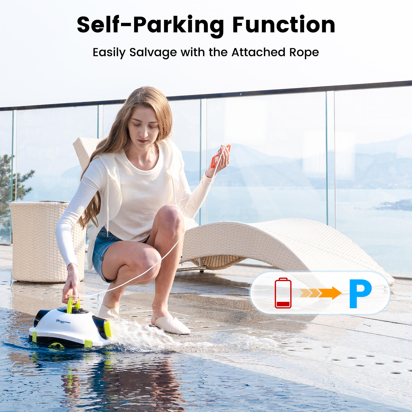 Y10 Robô Piscina sem fio, Limpeza automática, Branco 5/7