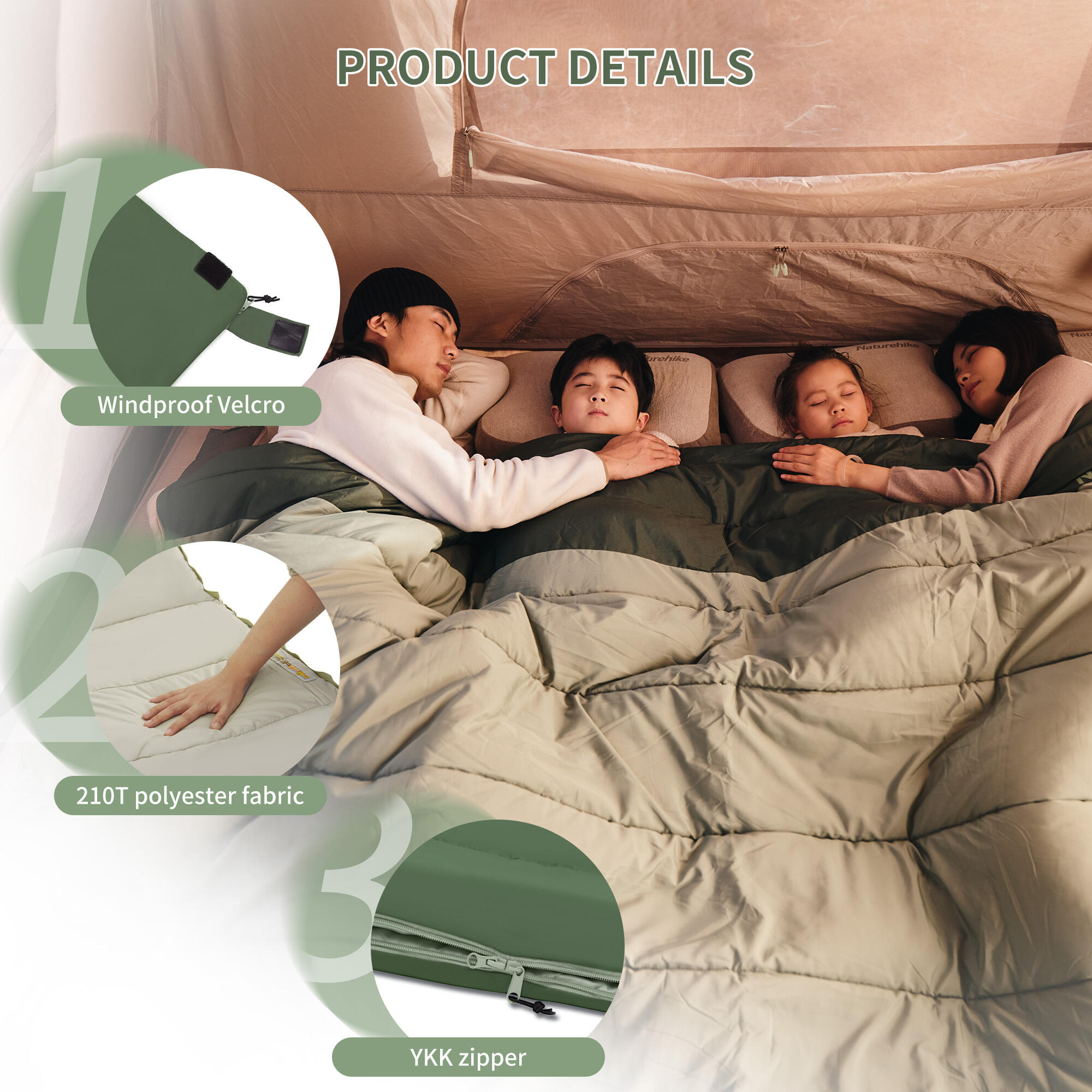 Extra Breiter Camping Schlafsack 200×115 cm Komfort 7°C Grün 3/6