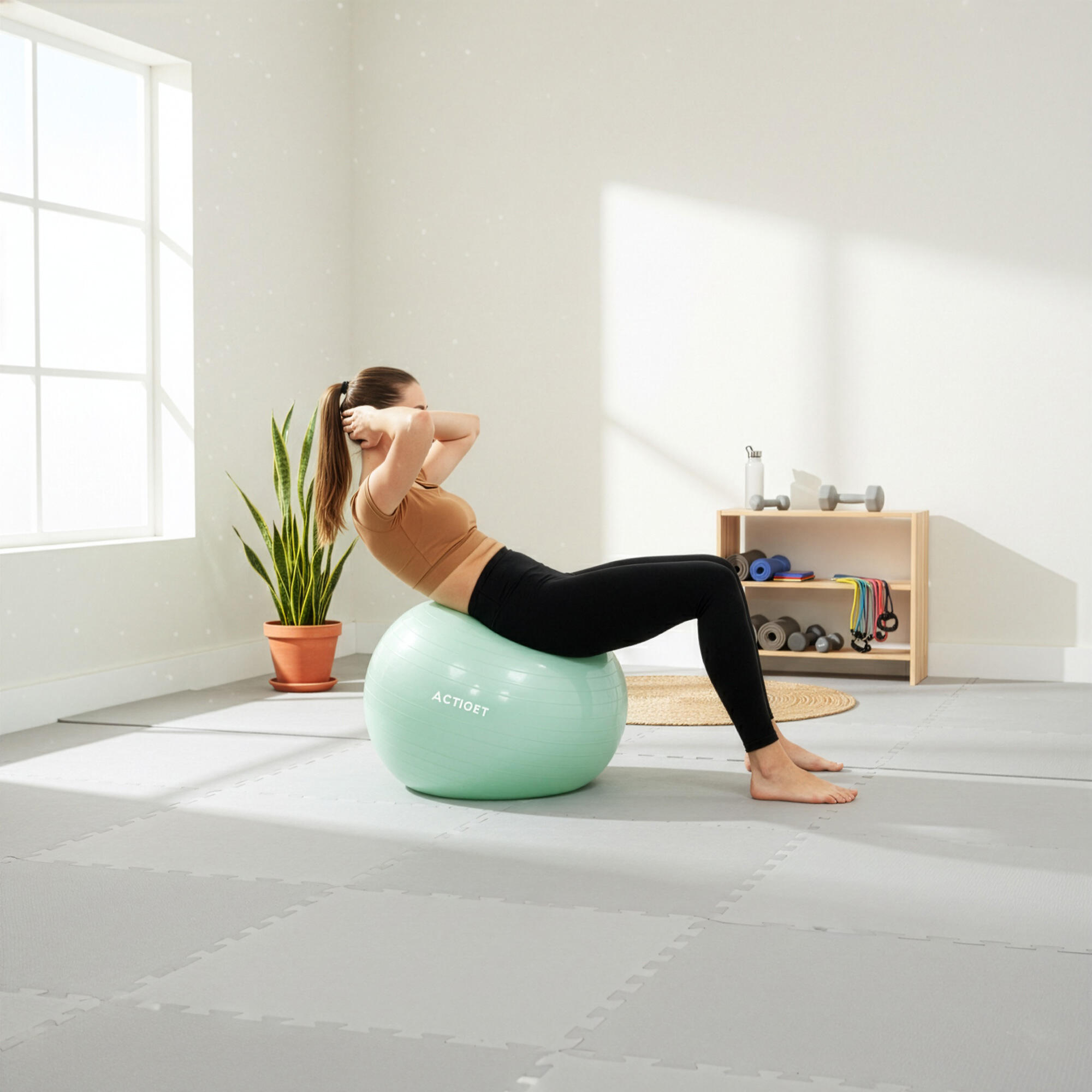 Piłka fitness 65 cm do ćwiczeń pilates i jogi z pompką, gimnastyczna, miętowa 6/6