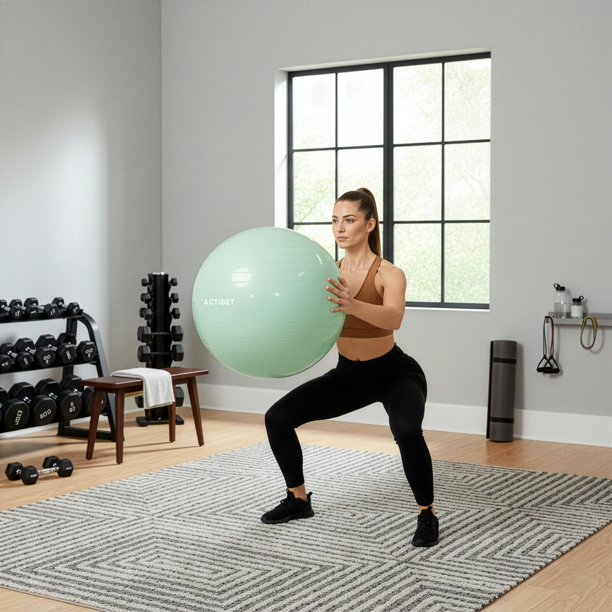 Piłka fitness 65 cm do ćwiczeń pilates i jogi z pompką, gimnastyczna, miętowa 5/6