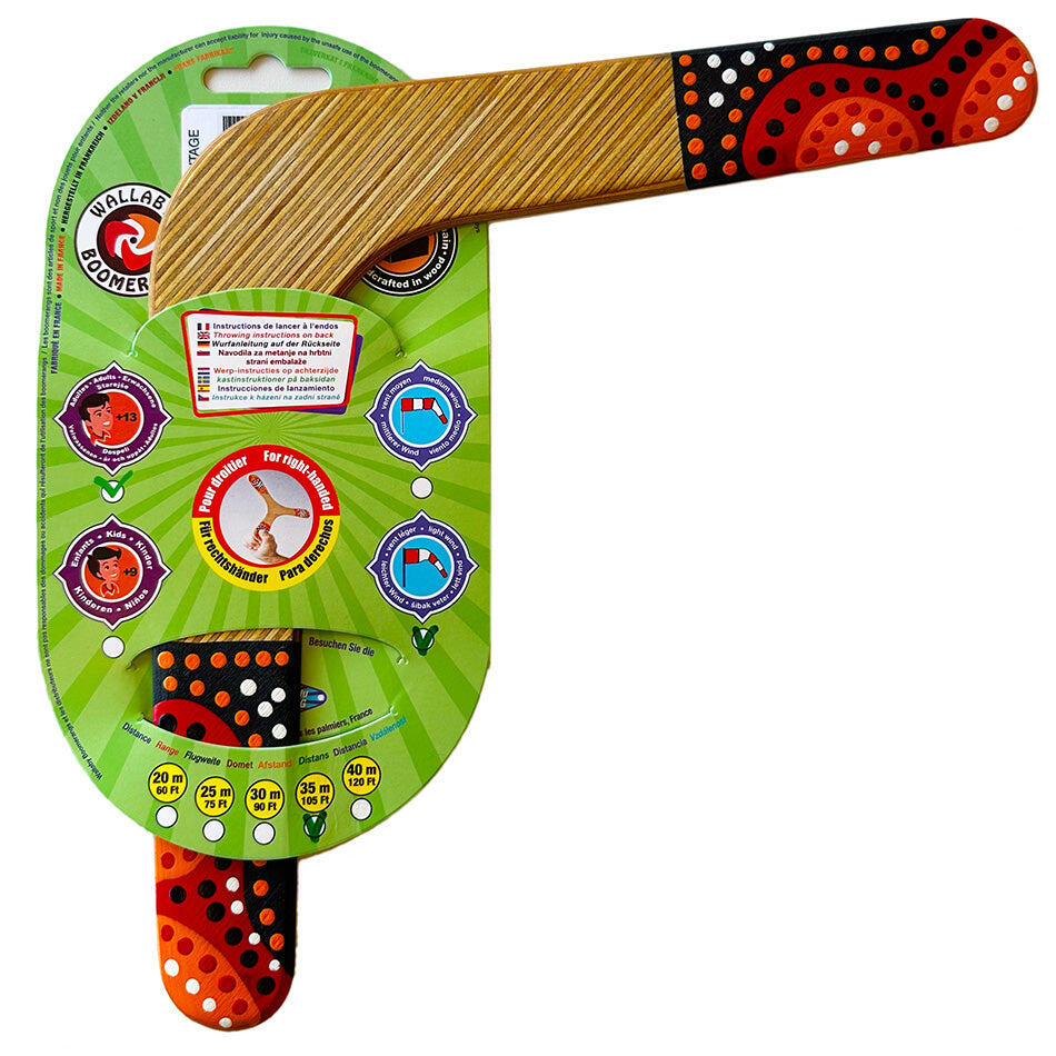 Boomerang peint à la main Wallaby Boomerang Vintage WB103 Bois 34 cm 2/3