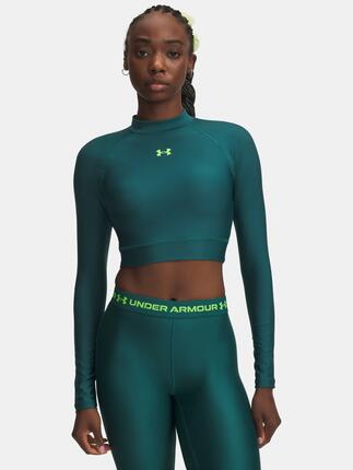 Dames Under Armour HeatGear Crop Mock trainingsshirt met lange mouwen