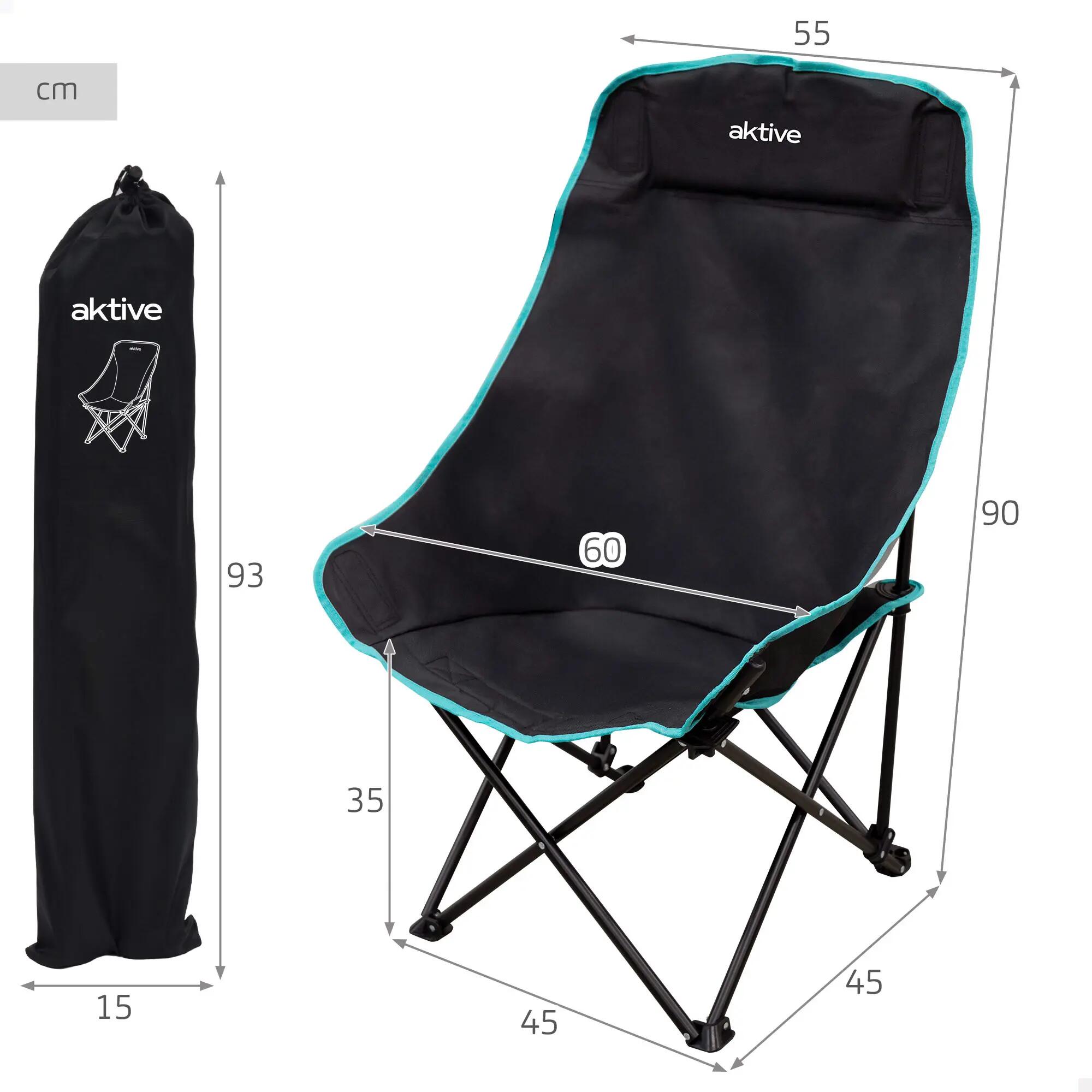 Aktive Lot de 2 chaises de camping hautes 55x45x90 cm noires 4/7