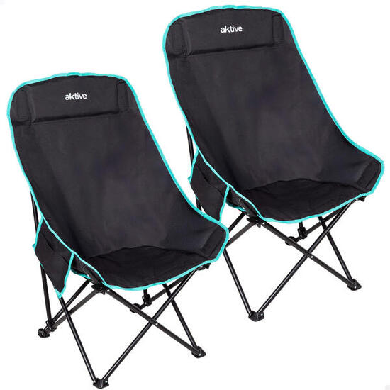 Aktive Lot de 2 chaises de camping hautes 55x45x90 cm noires