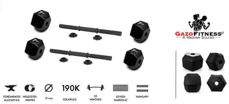 GazoFitness® Állítható Hatszögletű Kézi Súlyzó – 2×15,5 kg(Összesen: 31 kg 2/6