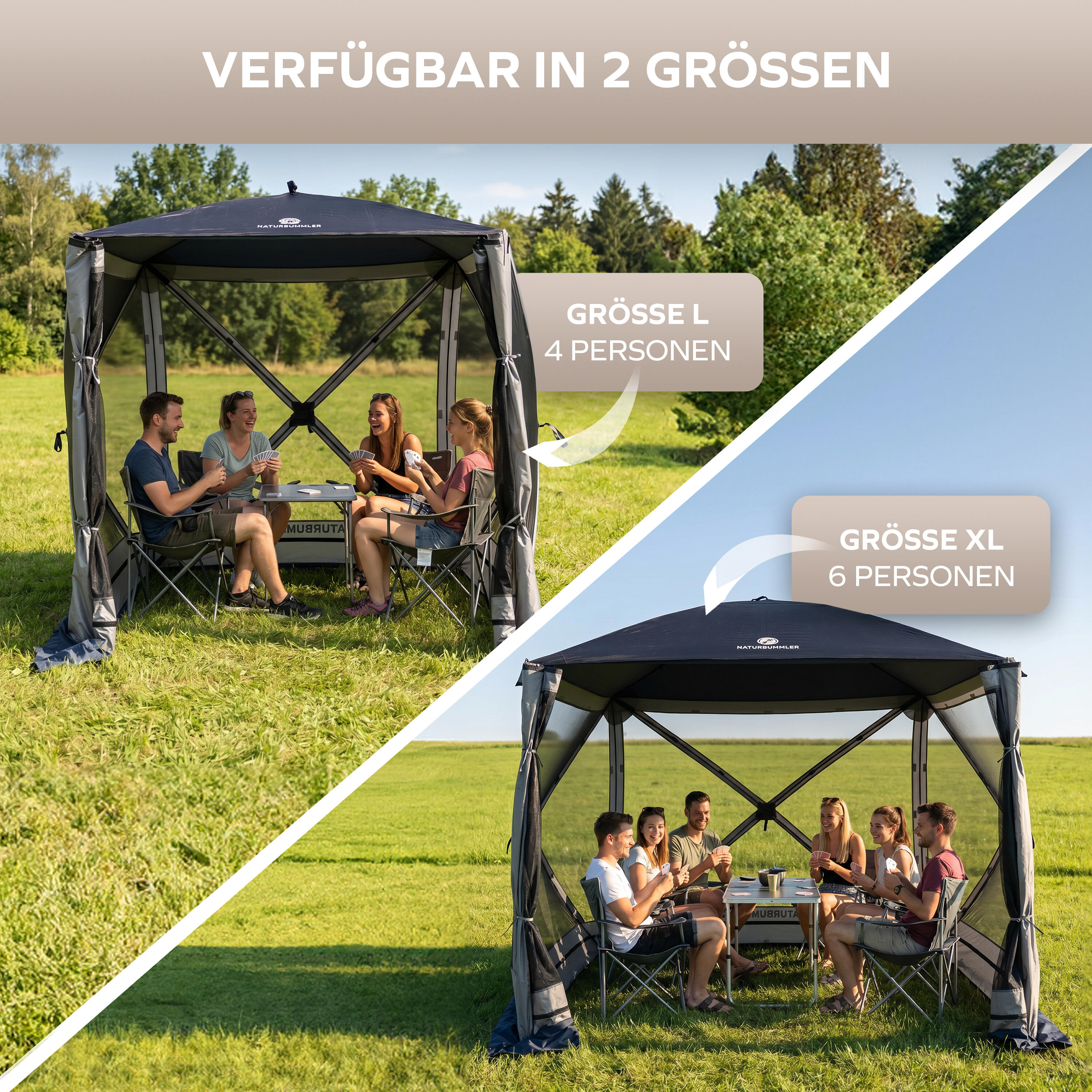 Camping Faltpavillon 4 Personen Pop-Up wasserdicht UV-Schutz 50+ CampBase L 3/7