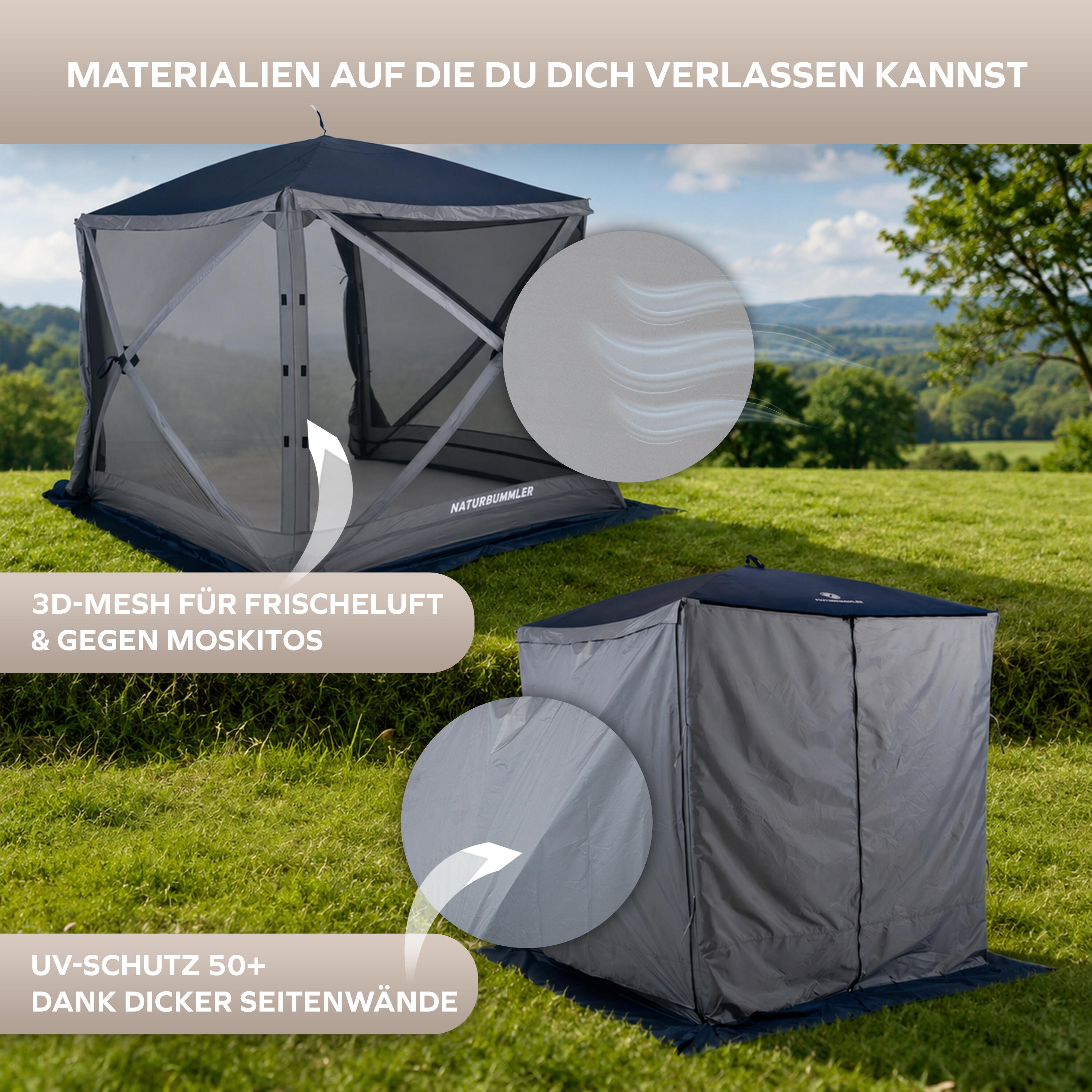 Camping Faltpavillon 4 Personen Pop-Up wasserdicht UV-Schutz 50+ CampBase L 7/7
