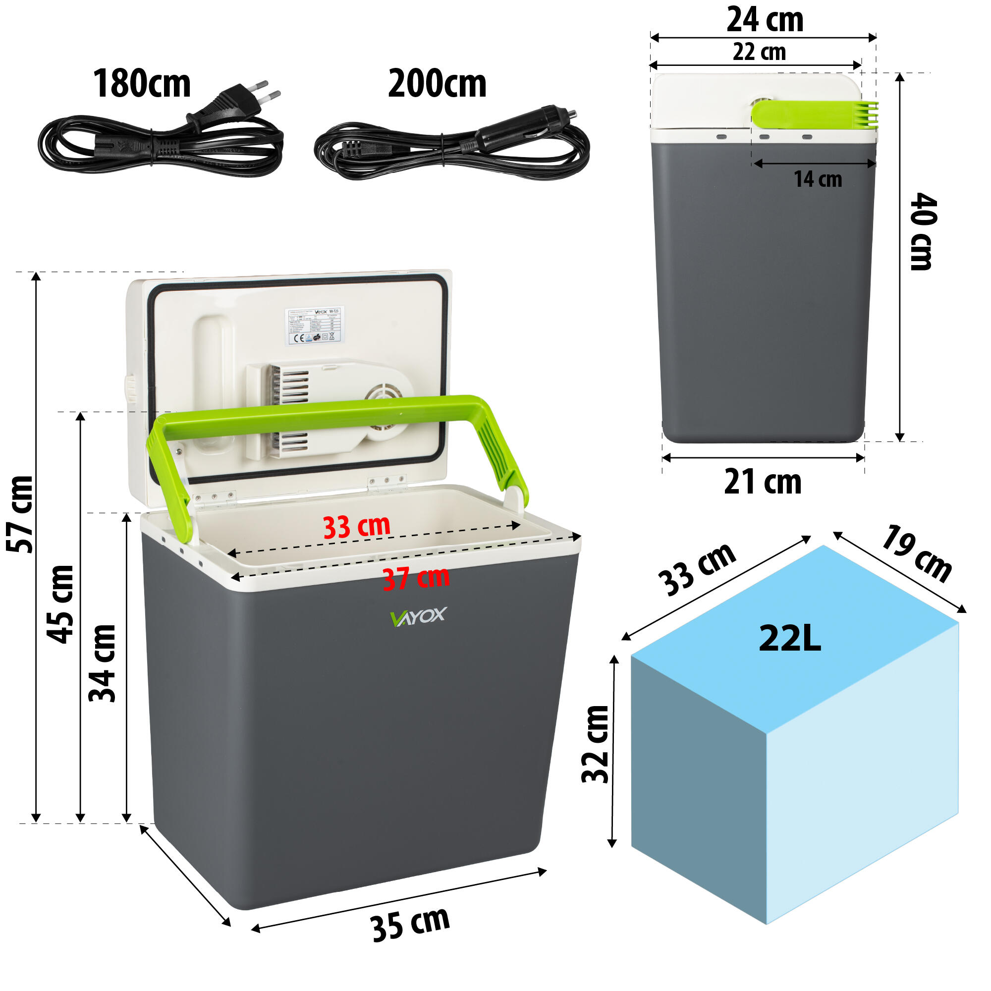 Glacière de camping Vayox VA-T23 12/230V fonction chauffage 22L 5/8