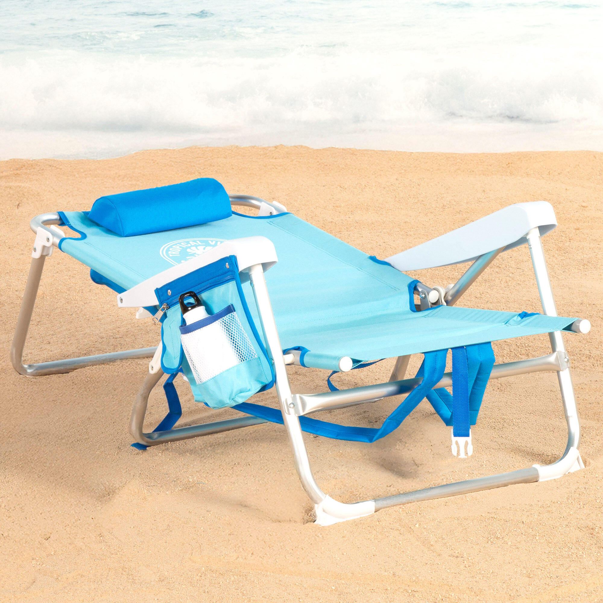 Lot de 2 chaises de plage multipositions moyennes 50x54x80 cm bleues avec poches 5/7