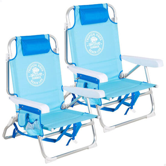 Aktive Sedia da spiaggia bassa multiposizione zaino da spiaggia 50x54x80 cm blu