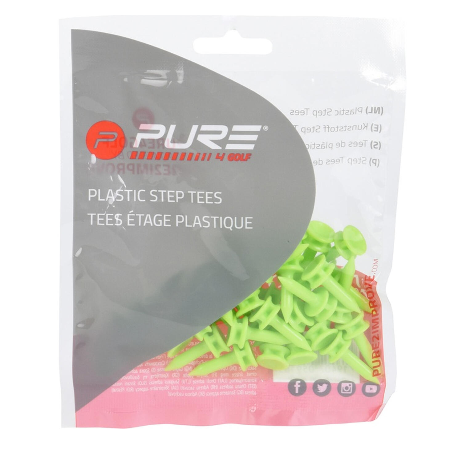 Step Plastic Golf Tees (Pack of 25) (Lime) 24mm 2/3