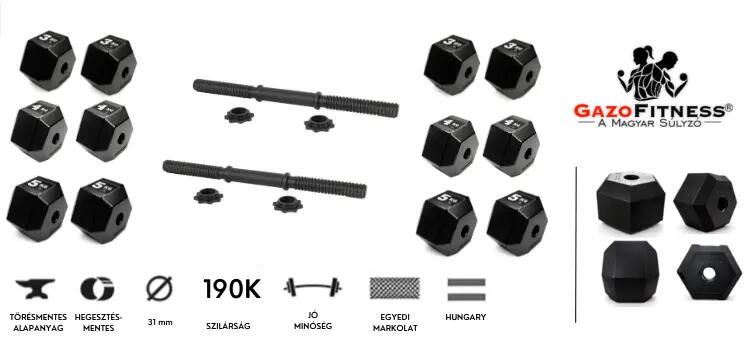 GazoFitness® Állítható Hatszögletű Kézi Súlyzó Csomag – Összesen 48 kg 2/7