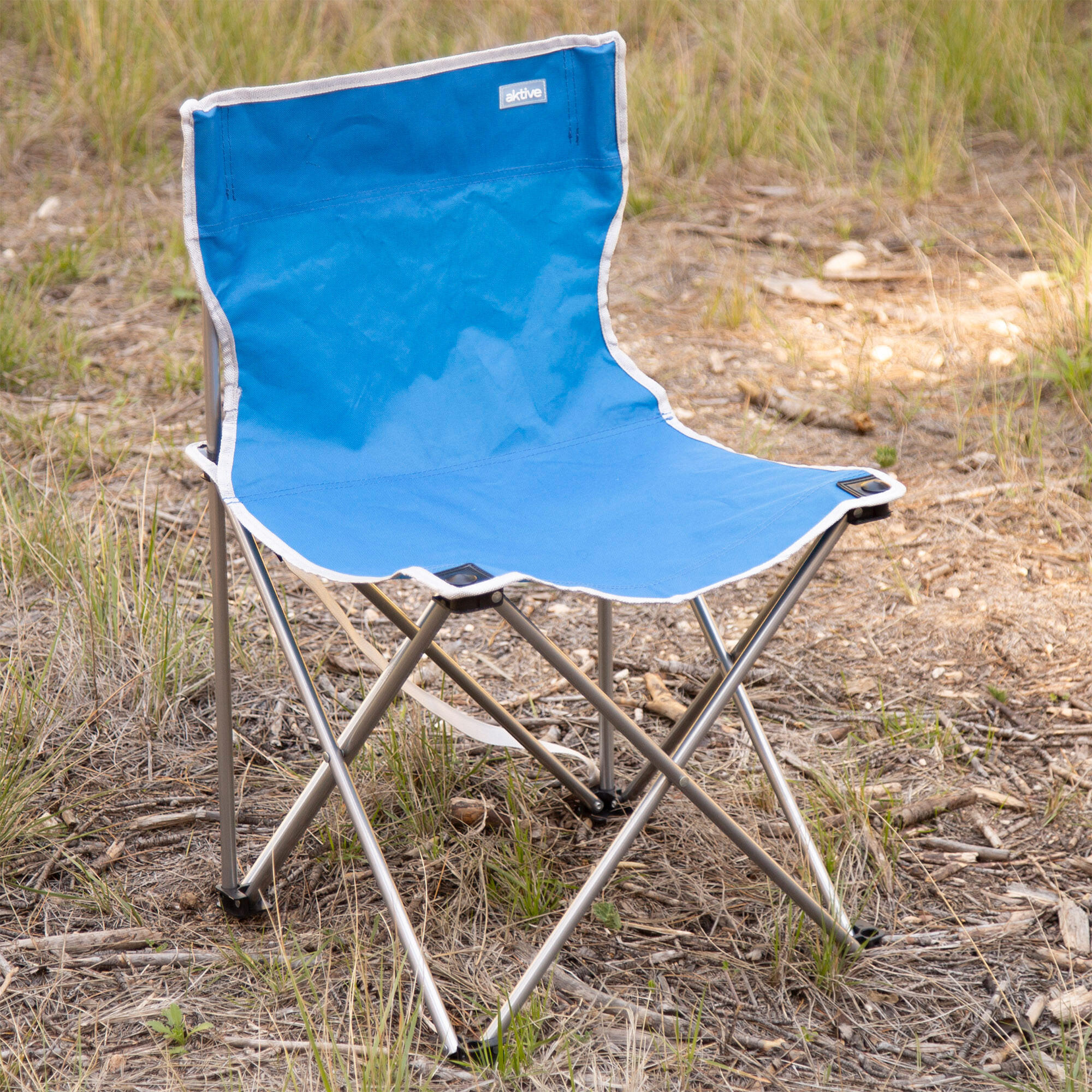 Silla camping plegable de acero y poliéster con topes antivuelco azul 7/7