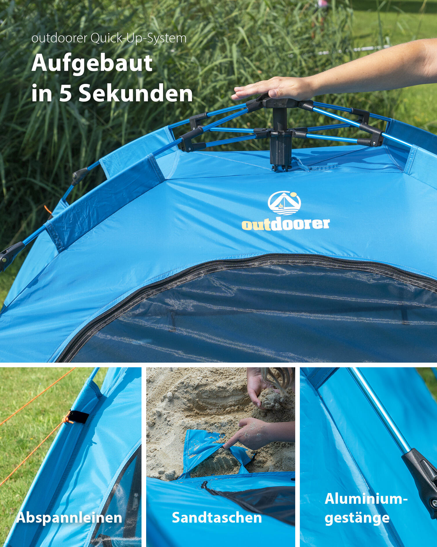 Quick Up Strandmuschel SunSnapper Alu Air - Aluminium Strandzelt,
extra leicht 3/7