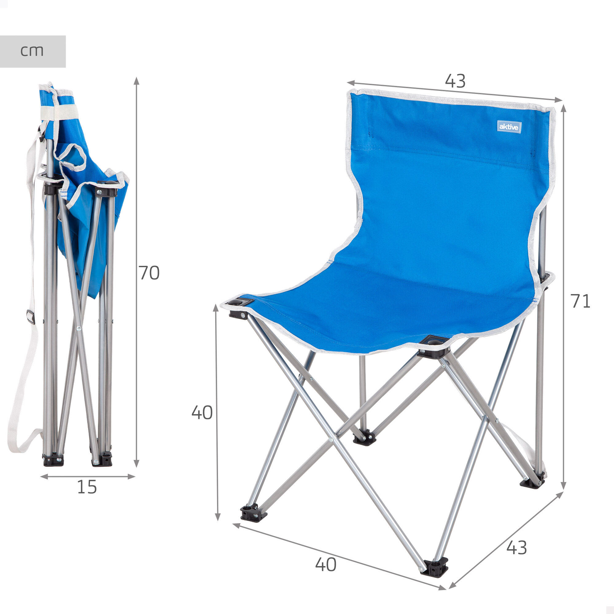 Silla camping plegable de acero y poliéster con topes antivuelco azul 4/7