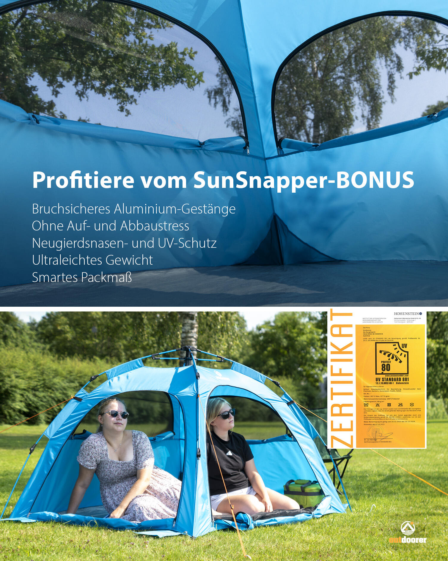 Quick Up Strandmuschel SunSnapper Alu Air - Aluminium Strandzelt,
extra leicht 6/7