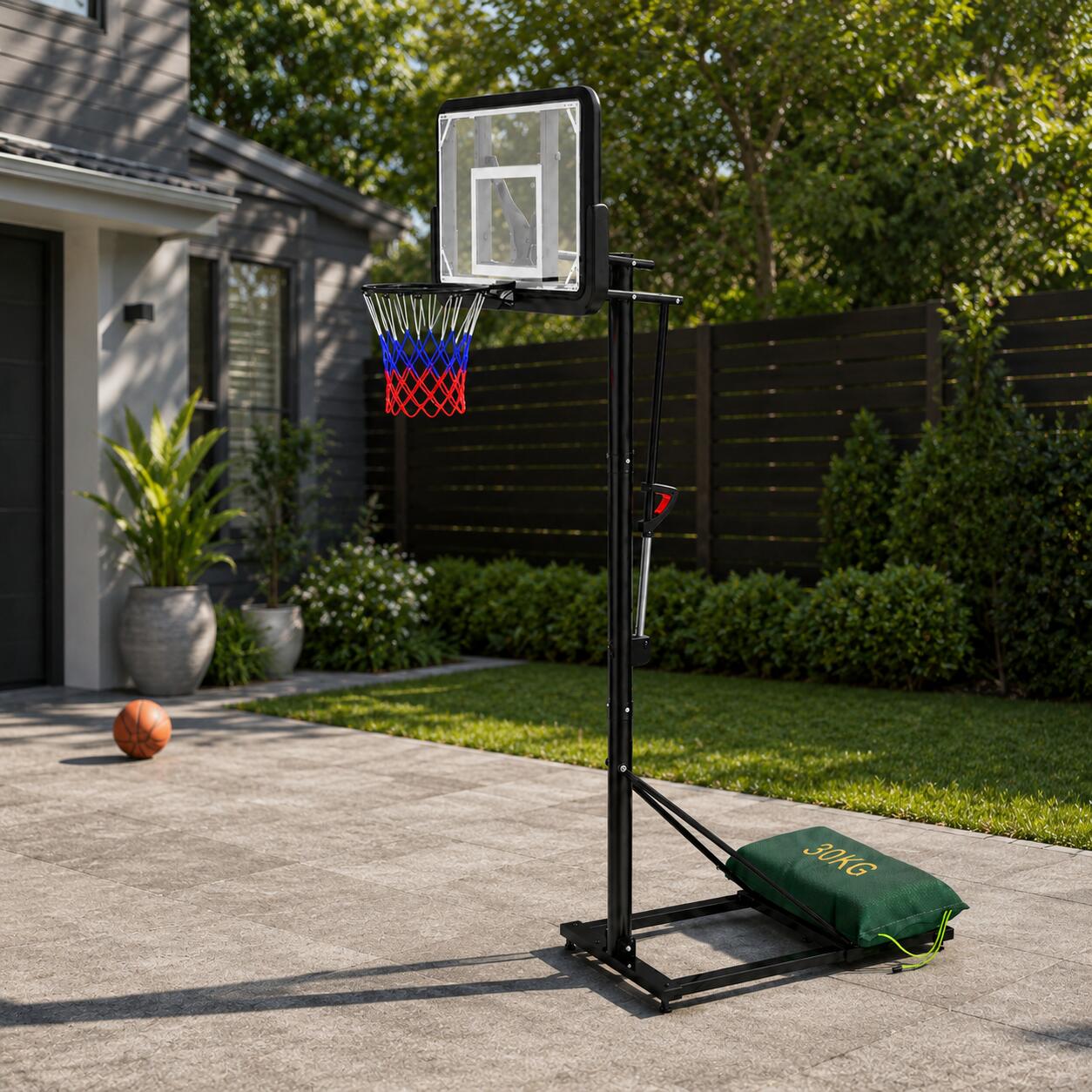 Cesto de basquetebol portátil regulável com rodas e base estável 7/7
