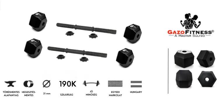 GazoFitness® Állítható Hatszögletű Kézi Súlyzó – 2×13,5 kg(Összesen: 27 kg) 2/7