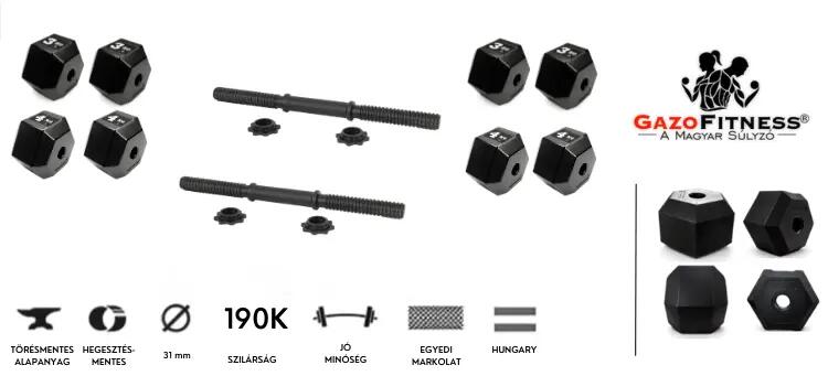 GazoFitness® Állítható Hatszögletű Kézi Súlyzó Csomag – 2×7,5 kg / 2×9,5 kg 4/7