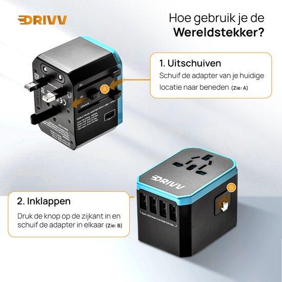 Wereldstekker - 4x USB-A en USB-C - Reisstekker - Adapter 3/7