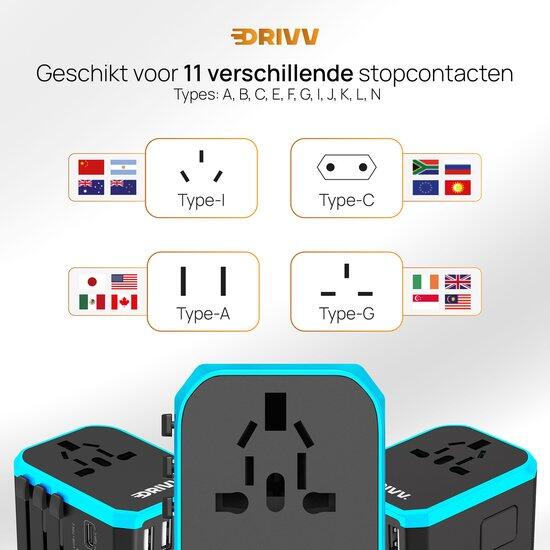 Wereldstekker - 4x USB-A en USB-C - Reisstekker - Adapter 4/7